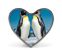 Broche en forme de cœur pour femme, pour chapeau, sac, costume, cravate, mariage, anniversaire, pingouins heureux imprimés, Saint-Valentin, Love form, Aluminium, Alliage d'aluminium