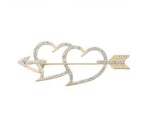 Broche en forme de cœur pour la Saint-Valentin avec une flèche et une croix et 2 cœurs en cristal - Pour corsage - Broche en forme de cœur avec cœur - Bijoux du Nouvel An, taille unique, Zinc, Pas de