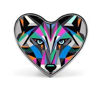 Broche en forme de cœur représentant un coyote, un loup et un pingouin des montagnes enneigées. Accessoire idéal pour hommes et femmes. Broche légère en émail de 2,5 cm, parfaite pour sacs à dos, chap