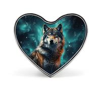Broche en forme de cœur représentant un loup sous un ciel étoilé, serpent à bouche ouverte, accessoire de costume pour homme et femme, épinglette en émail léger de 2,5 cm pour sacs à dos, chapeaux, sa