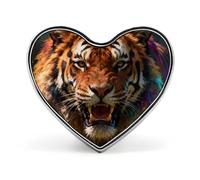 Broche en forme de cœur représentant un tigre féroce. Une beauté espiègle à accrocher à un sac à dos ou un revers de veste. Idéale pour la Saint-Valentin ou un anniversaire.
