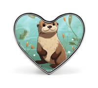Broche en forme de cœur représentant une loutre mignonne aux couleurs noir, blanc, turquoise et gris, ornée de roses. Accessoire idéal pour hommes et femmes. Broche légère en émail de 2,5 cm, parfaite