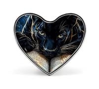 Broche en forme de cœur représentant une panthère couchée, insigne métallique à épingler pour veste, chapeau ou sac. Accessoires
