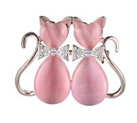 Broche en forme de cœur rose avec strass pour femmes et filles - Plaqué or - Tendance - Œil de chat - Pour couple de chatons - Accessoires de robe - Cadeau d'anniversaire ou de vacances