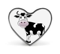 Broche en forme de cœur, vache blanche et noire, 2,5 cm, en métal léger et aux bords lisses. Un badge d'amour polyvalent pour chemises, vestes et sacs. Idéal comme cadeau pour les amis et la famill