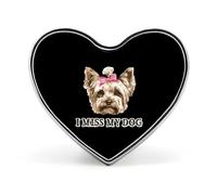 Broche en forme de cœur Yorkshire Terrier « Mon chien me manque », à porter comme insigne sur un sac, une chemise ou pour une soirée. Bijou personnalisé.