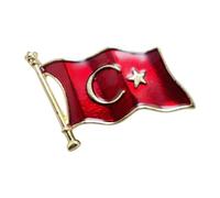 Broche en forme de drapeau en forme de croissant d'étoile - Accessoire doré en alliage pour manteaux, vestes, écharpes, sacs, écharpes