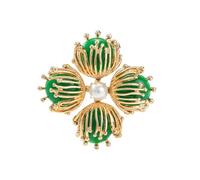Broche en forme de feuille de trèfle vert doré pour homme et femme - Plaqué or - Boule de jade artificielle - Épinglettes porte-bonheur abstraites - Accessoires de robe - Cadeau de Noël
