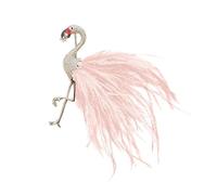 Broche en forme de flamant rose plaqué or avec zircon réaliste en forme d'animal à plumes pour accessoires de tenue élégants, broche flamant rose imitation plume, taille unique, Comme décrit