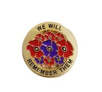 Broche en forme de fleur avec inscription « We Will Remember Them »