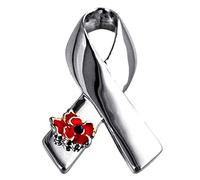 Broche en forme de fleur de coquelicot rouge avec empreintes de pattes de chiot, de chat, ruban souvenir de sensibilisation au cancer du sein pour homme et femme (coquelicot argenté)