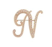 Broche en forme de lettre de A à Z avec fausses perles - Doré - 26 lettres de l'alphabet - Pour femme et adolescente