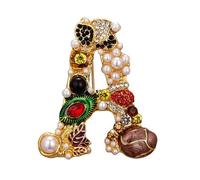 Broche en forme de lettre en émail robuste, Perle synthétique, Pierre secondaire
