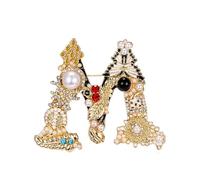 Broche en forme de lettre en émail robuste, Perle synthétique, Pierre secondaire