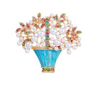 Broche en forme de panier de fleurs faite à la main avec décorations en cristal et motifs émaillés vibrants pour elle