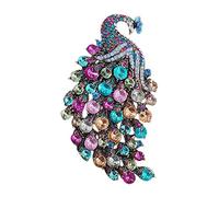 Broche en forme de paon en strass pour femmes et filles - Tendance - Exquise - Grand oiseau en cristal exagéré - Accessoires de robe vintage - Bijoux de mariage, de Noël d'anniversaire Cadeau coloré