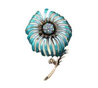 Broche en forme de pissenlit en cristal plaqué or antique - Bijoux à dos ouvert - Pétales vintage - Accessoire floral - Accent de feuille - Accessoire vintage en forme de pissenlit, One Size, Comme