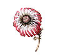 Broche en forme de pissenlit en cristal plaqué or antique - Bijoux à dos ouvert - Pétales vintage - Accessoire floral - Accent de feuille - Accessoire vintage en forme de pissenlit, One Size, Comme