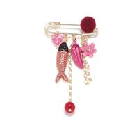 Broche en forme de poisson et de fleur équatoriale colorée exagérée avec matériaux en alliage - Accessoire pour tenues élégantes - Poisson équatorial vif et floral - Épinglette en alliage pour des