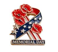 Broche en forme de ruban commémoratif du jour commémoratif, broche patriotique en métal avec surface émaillée en forme de fleur, pour hommage aux soldats tombés en hommage à l'usure, anti-rouille