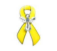 Broche en forme de ruban inspirante avec cristaux - Élégante broche en ruban jaune - Broche élégante pour robe de fête, Métal