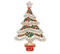 Broche en forme de sapin de Noël en oxyde de zirconium doré avec strass pour femmes et filles - Étoiles porte-bonheur - Nœud papillon - Accessoires de robe - Cadeaux de Noël