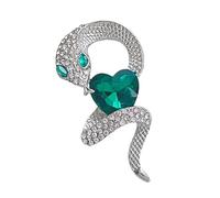 Broche en forme de serpent en zircon vert avec pendentif en forme de cœur et zircon, One Size, Comme décrit ci-dessus