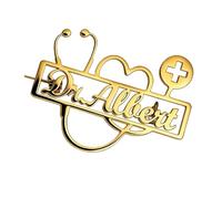 Broche en forme de stéthoscope personnalisée, broche d'infirmière médecin, broche en forme de stéthoscope personnalisée, étiquette en acier inoxydable, broches médicales personnalisées