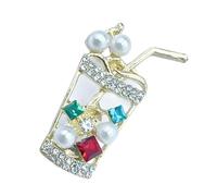 Broche en forme de tasse de thé à bulles avec fermeture sécurisée - Avec perles - Pour jus de fruits, boissons au lait, thé - Bijoux tendance - Broche élégante pour femme