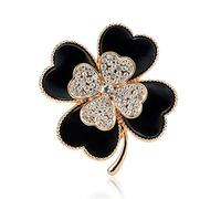 Broche en forme de trèfle à quatre feuilles porte-bonheur avec pétales dorés et strass pour la Saint-Valentin