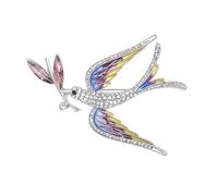 Broche en forme d'hirondelle délicate avec motif de branche complexe en goutte d'huile multicolore pour les amateurs de bijoux ornée de cristaux brillants, taille unique, Comme décrit