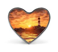 Broche en marbre noir et rouge, motif phare marin au coucher du soleil, en forme de cœur, pour homme et femme, accessoire de costume, épinglette légère en émail de 2,5 cm, pour sacs à dos, chapeaux, s