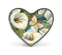 Broche en métal amusante en forme de cœur, motif bouquet de callas et papillon, 2,5 cm. Accessoires pour vêtements, chapeaux, sacs et cravates.