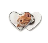 Broche en métal avec image de chat pur en forme de cœur
