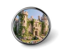 Broche en métal émaillé représentant un château ancien, idéale pour décorer chapeaux, sacs et vêtements. Cadeau parfait.
