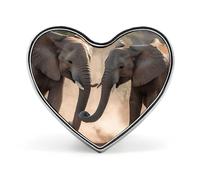 Broche en métal en forme de cœur avec deux éléphants jouant, ornée d'un motif imprimé, idéale pour les sacs à dos ou les reve