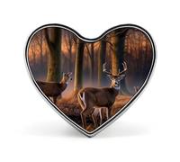 Broche en métal en forme de cœur, motif cerf, animal sauvage, imprimée, idéale pour sacs à dos ou revers de veste. Broche Sai