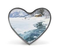 Broche en métal en forme de cœur représentant le lac Baïkal en hiver, accessoire de mode pour hommes et femmes (vêtements, sacs, chapeaux).