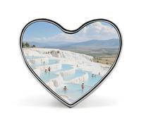Broche en métal en forme de cœur représentant les terrasses des sources thermales de Pamukkale, accessoire de mode pour hommes et femmes (vêtements, sacs, chapeaux).