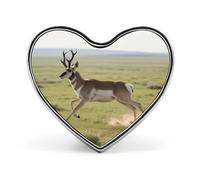 Broche en métal en forme de cœur représentant une antilope pronghorn, accessoire de mode pour hommes et femmes (vêtements, sacs, chapeaux).