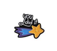 Broche en métal en forme de météorite avec inscription « You Did It » en émail