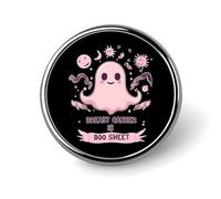 Broche en métal ronde avec inscription « Cancer du sein, c'est bof »