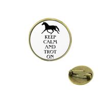 Broche en verre avec cabochon en forme de dôme en verre avec inscription « Keep Calm and Trot On », Verre
