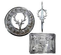 Broche épingle à kilt écossais avec boucle de ceinture et mouche en forme de tête de cerf Finition chromée