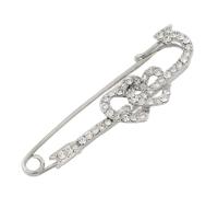Broche épingle à nourrice double cœur en strass - 75 mm