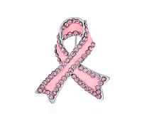 Broche Épingle Cristal Ruban Rose Survivante Du Cancer Du Sein - Plaqué Argent Avec Finition Émaillée - Bijoux Émancipateurs Pour Femmes En Soutien À La Sensibilisation Et À La Prévention