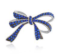 Broche Épingle Nœud Écharpe Ruban Cristal Scintillant Bleu Blanc De Mode Nuptiale Grande Déclaration Pour Femme Plaqué Or Rose Ou Argent