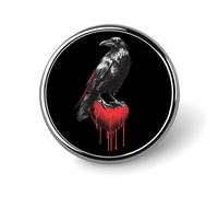 Broche/épinglette ronde « Cœur saignant » avec corbeau noir, accessoire de mode pour hommes et femmes