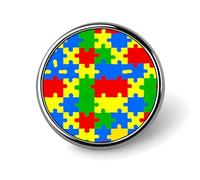 Broche/épinglette ronde en forme de pièces de puzzle colorées représentant l'autisme, pour vêtements et bijoux.