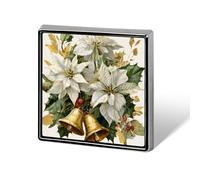 Broche et épingles carrées légères avec fleurs de poinsettia blanches, cloches dorées, houx, vintage, unisexe, bijoux pour vêtements, châle, chapeau